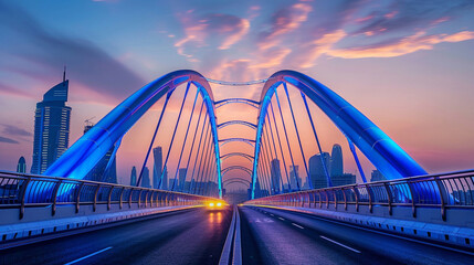 Obraz premium city harbour bridge at sunset