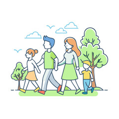 family walk in nature vector icon, family day vector illustration - simple illustration of family walk in nature perfect for logos, and family day-themed designs.