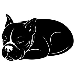 boxer dog black silhouette vector, dog sleeping vector, Simple silhouette Design vector icon with white background.