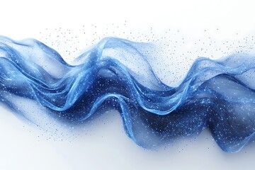 A clean digital wave composed of blue particles and lines, flowing gracefully over a white canvas