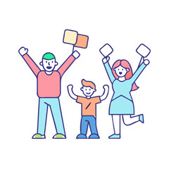 parents cheering kids vector icon, family day vector illustration - simple illustration of parents cheering kids perfect for logos, and family day-themed designs.