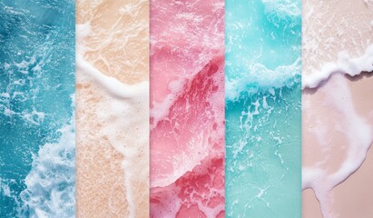 Pastel ocean waves and beach sand collage.