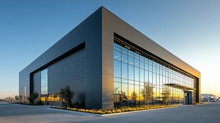 Obraz premium Minimalist Industrial Building Under Clear Sky