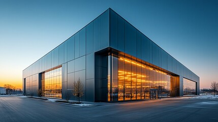 Obraz premium Minimalist Industrial Building Under Clear Sky