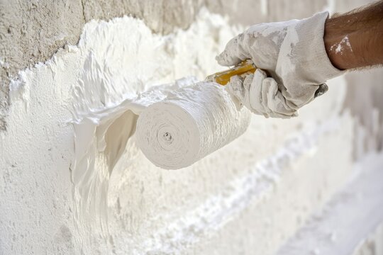 Homeowners and painters apply fresh paint to walls using rollers and brushes in a modern interior setting