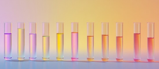 Fototapeta premium Colorful liquid samples in test tubes on gradient background.