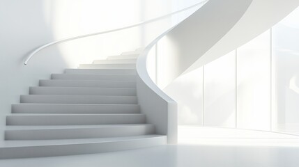 Modern white spiral staircase in bright minimalist interior.