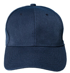 Front view of Blue black baseball cap isolated on transparent background. Template Mock up