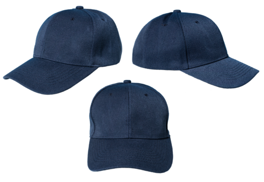 Set of Blank blue baseball cap isolated on transparent background. Template Mock up