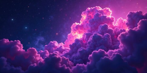 Purple nebula cloud with glittering particles and smoke, cosmic wonder, starry sky, dark background