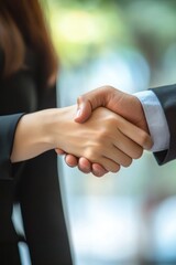Handshake between two business people, signifying agreement or meeting in professional setting