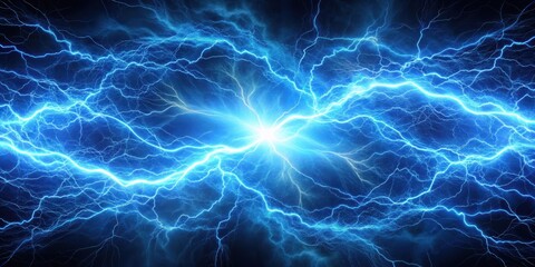Fototapeta premium Intense Blue Electrical Discharge, A Powerful Energy Burst Across the Dark Void