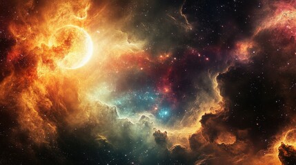 Obraz premium Cosmic Nebula with Glowing Star and Gas Clouds