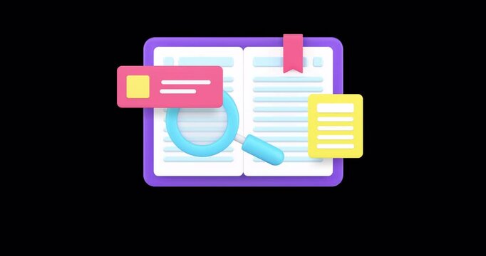 Book reading searching educational information banner copy space 3d icon animation. Library education learning textbook guide dictionary knowledge academic content studying