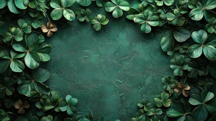 Lush Clover Frame with Textured Green Background for St. Patrick's Day Theme