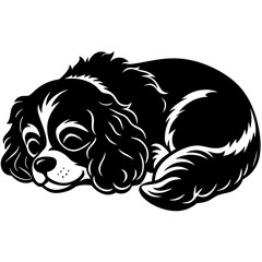 Fototapeta premium cavalier king charles spaniel dog black silhouette vector, dog sleeping vector, Simple silhouette Design vector icon with white background.