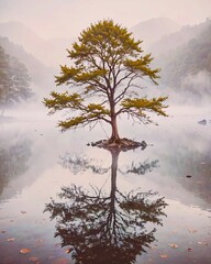 Tree is reflected in the water