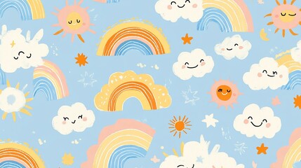 Obraz premium Joyful Rainbow Sky: A Whimsical Children's Illustration