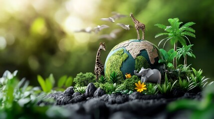 3D illustration for March 3 World Wildlife Day with an oilpaint style focusing on endangered species and biodiversity