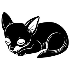 chihuahua dog black silhouette vector, dog sleeping vector, Simple silhouette Design vector icon with white background.