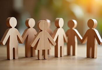 多様性と包摂性を象徴する木製フィギュアの温かい環境