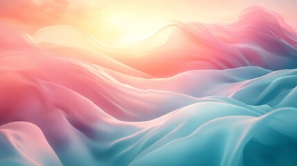 Fototapeta premium Dreamy Abstract Pastel Waves in Soft Pink and Blue Tones Illuminated by a Gentle Sunrise Light