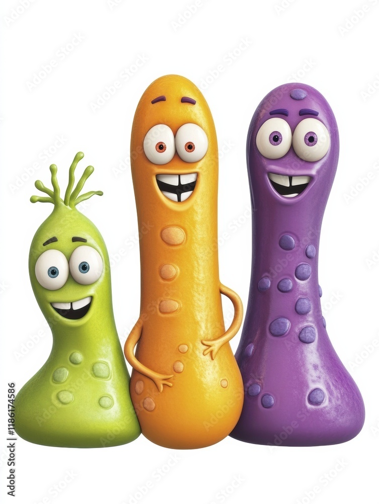 Poster cheerful bright microbes with smiles and eyes enjoying a playful moment together in a fun, vibrant s