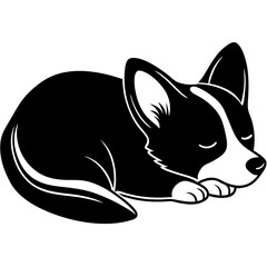 corgi dog black silhouette vector, dog sleeping vector, Simple silhouette Design vector icon with white background.