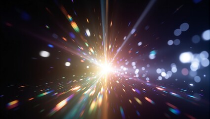 Fototapeta premium Vibrant rainbow prism light on dark canvas with bokeh and lens flare effects Ethereal and cinematic aesthetic
