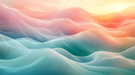 Obraz premium Dreamy Abstract Pastel Waves in Soft Pink and Blue Tones Illuminated by a Gentle Sunrise Light