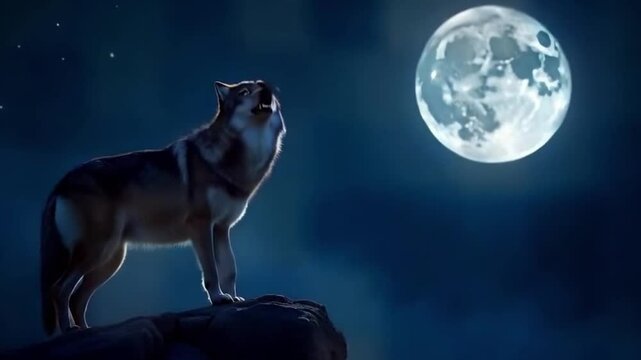 Howling under a full moon with dramatic lighting