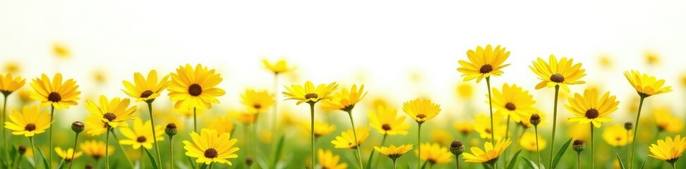 Fototapeta premium Sunny field of bright yellow daisies isolated on white background, freshness, yellow