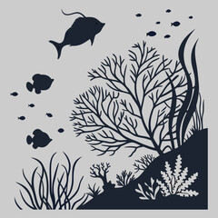underwater life silhouette vector design art and illustration