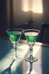 Two glasses of green cocktails.