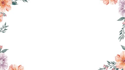 Obraz premium Minimalist white background with peach lavender and pink floral accents and silver leaves Great for wedding stationery