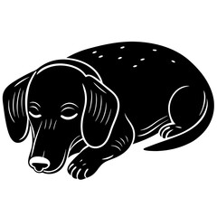 dachshund dog black silhouette vector, dog sleeping vector, Simple silhouette Design vector icon with white background.