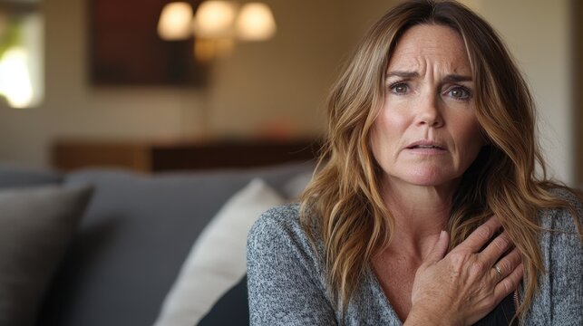 Worried Woman at Home, Portrait of a Concerned Middle-Aged Female