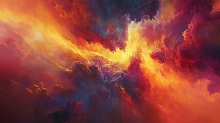 Fototapeta premium Abstract Cosmic Cloudscape with Vivid Hues of Red, Orange, and Blue