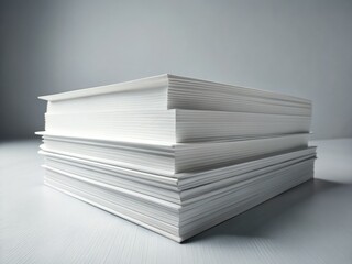 Clean, minimalist panoramic image: a pristine white stack of papers against a stark white backdrop.