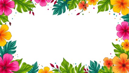 Vibrant tropical floral border in pink orange and yellow hues Ideal for summer themed designs