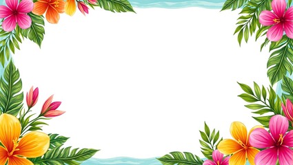 Vibrant tropical floral border in pink orange and yellow hues Ideal for summer themed designs