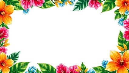 Vibrant tropical floral border in pink orange and yellow hues Ideal for summer themed designs