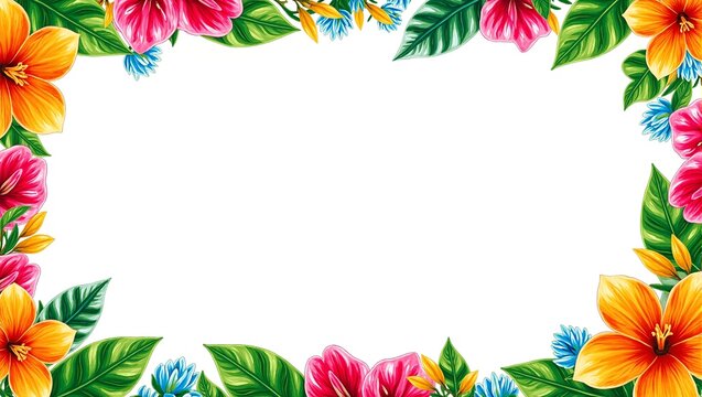 Vibrant tropical floral border in pink orange and yellow hues Ideal for summer themed designs