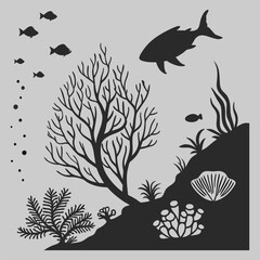 Naklejka premium underwater life silhouette vector design art and illustration