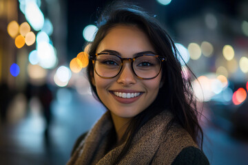 Obraz premium Generative AI Image of Trendy Fashionable People in Vibrant Nighttime Urban Streets with Stylish Outfit Bokeh Lights
