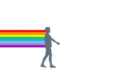 Silhouette of a person walking with a colorful rainbow trail, symbolizing freedom and positivity