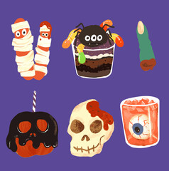 Halloween party foods elements collection in flat design