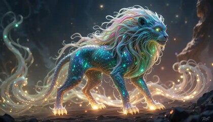 Luminous Celestial Lion: A Fantasy Creature of Light and Magic