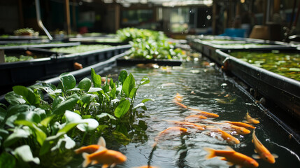 Obraz premium An aquaponic system in an urban setting, where fish and plants coexist