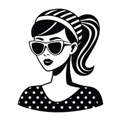 A woman with sunglasses and striped headband vector style silhouette.eps